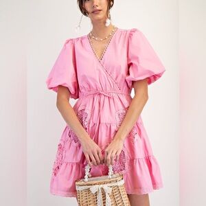 COTTON POPLIN LACE MIX WOVEN DRESS
